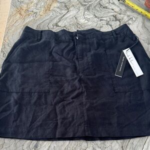 Nicole Miller Black Mini Skirt Front & Back Pockets NWT Size XL 100% Linen